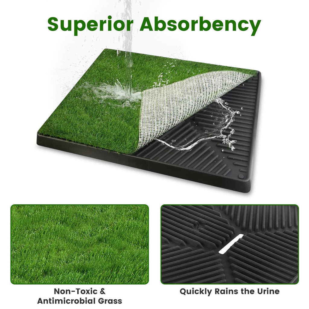 25 x 20 Inches Artificial Turf Dog Potty Grass Pad with Tray T56618
