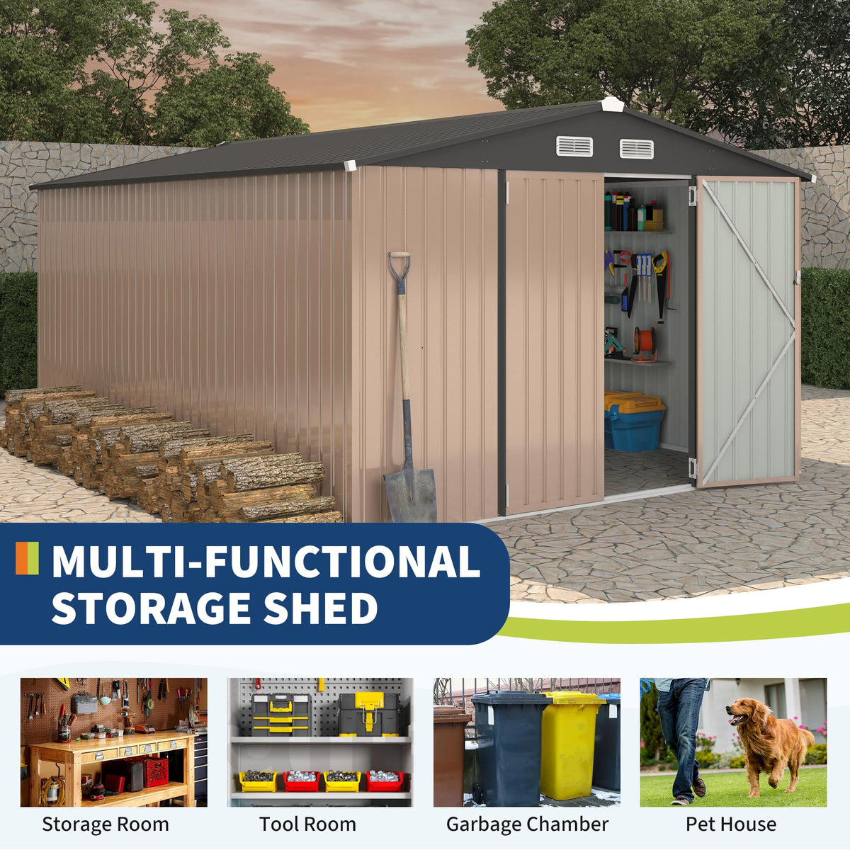 10x14 ft Metal Outdoor Storage Shed W227143