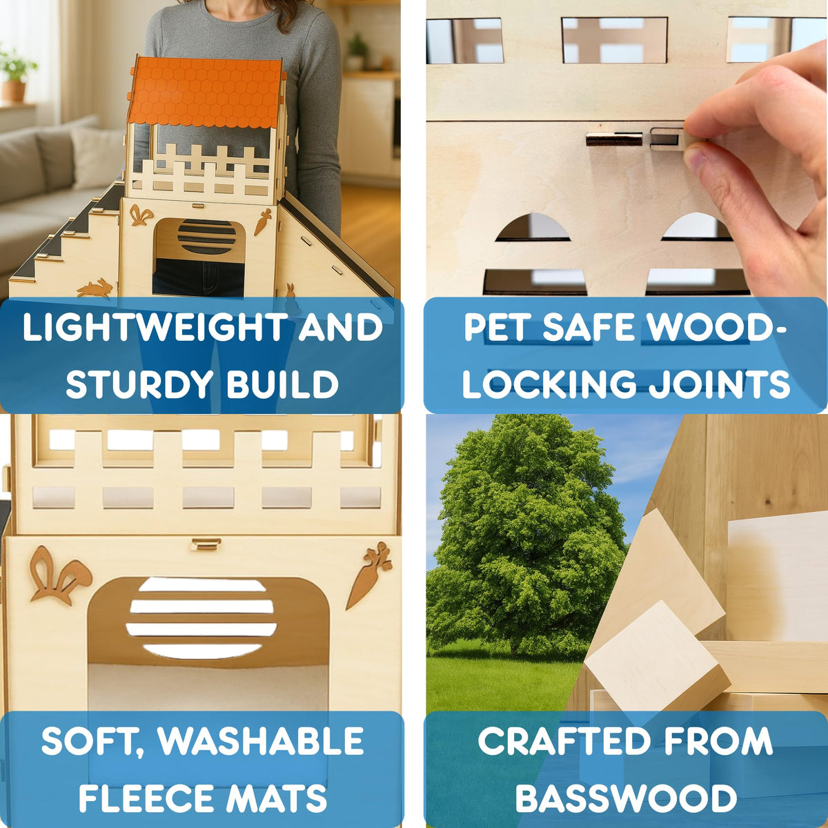 Extra Large Wooden Rabbit Hideout with Fleece Mats E857886