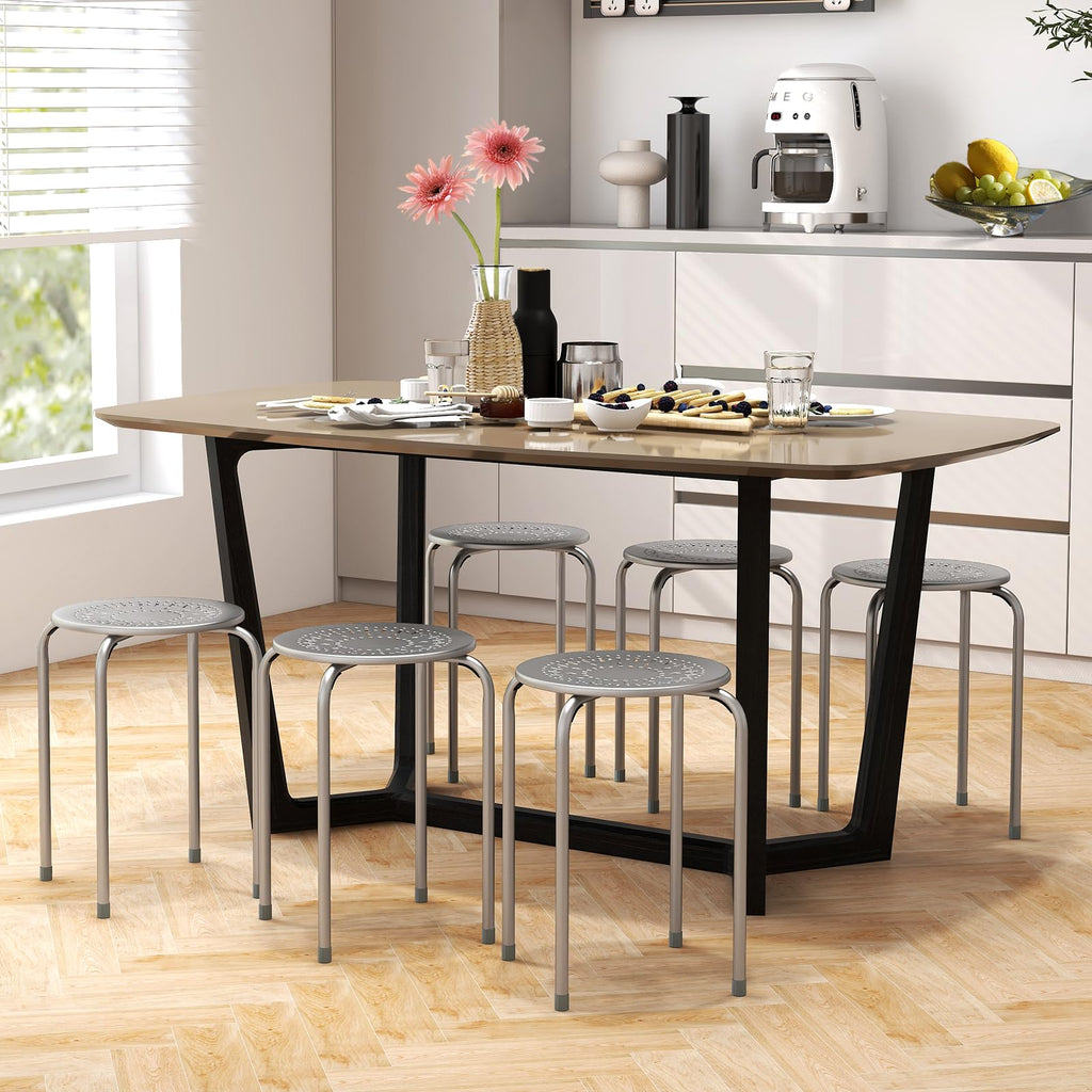 Grey 6 Pack Stackable Metal Stools Q842