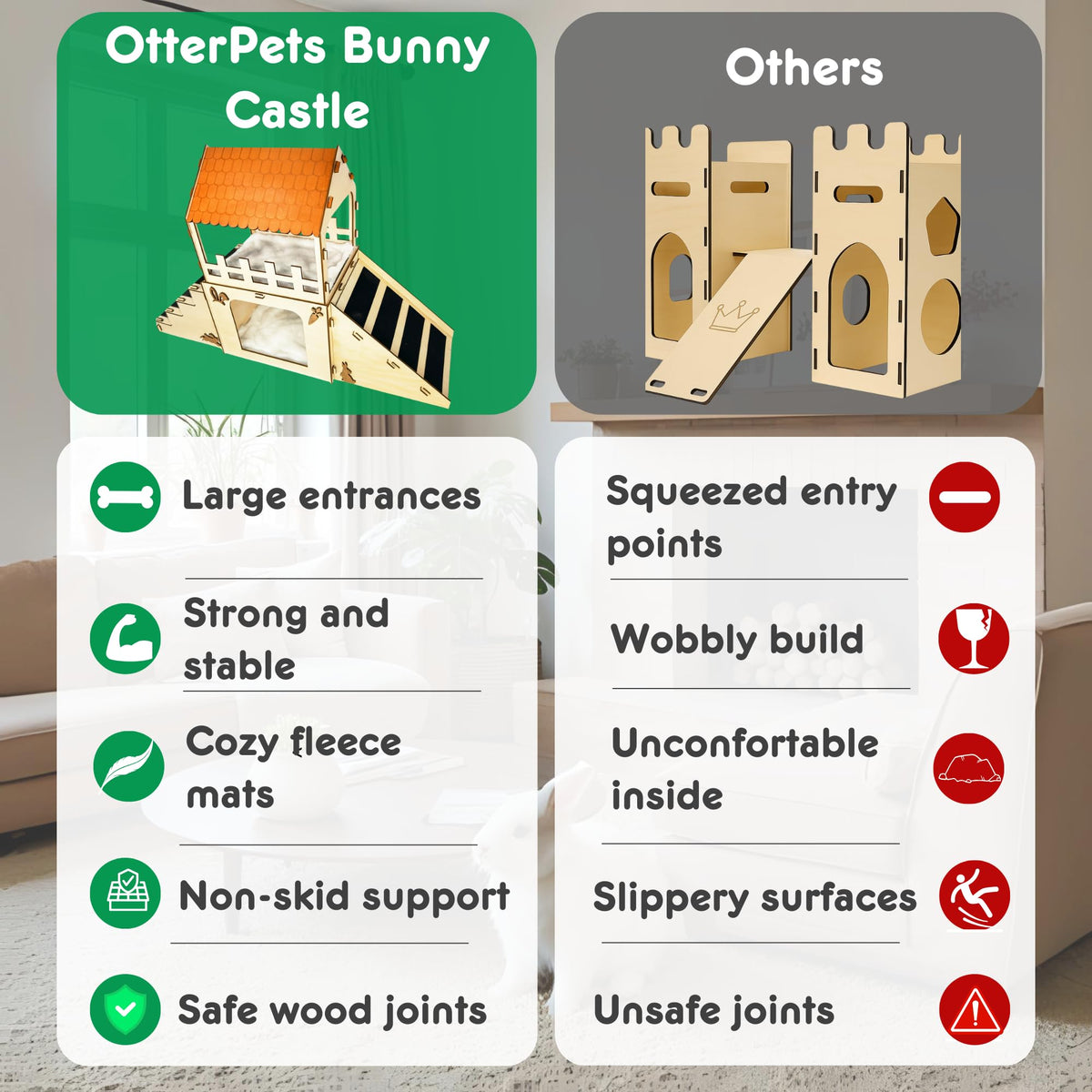 Extra Large Wooden Rabbit Hideout with Fleece Mats E857886