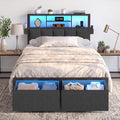 Twin Bed Frame with LED Lights, Storage Drawers and Charging Station U4942
