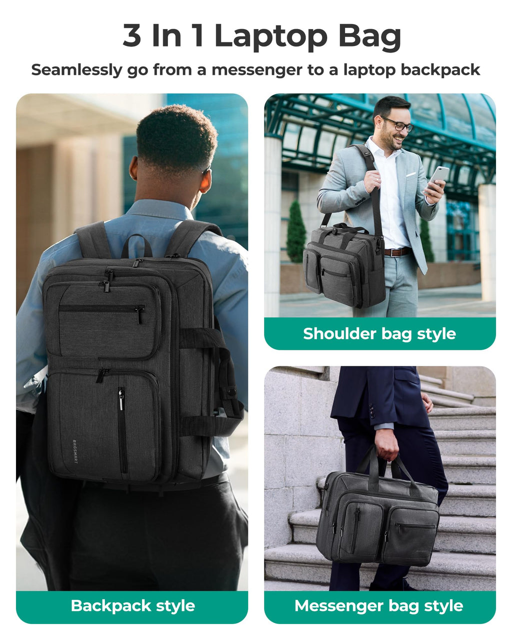 3 In 1 Laptop Bag 17.3 Inch Water-Repellent Black I59308