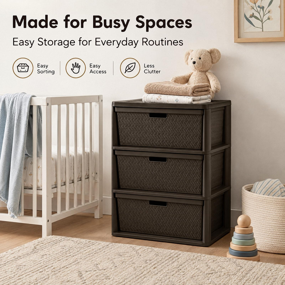 Brown 3 Drawer Plastic Storage Organizer Q580133