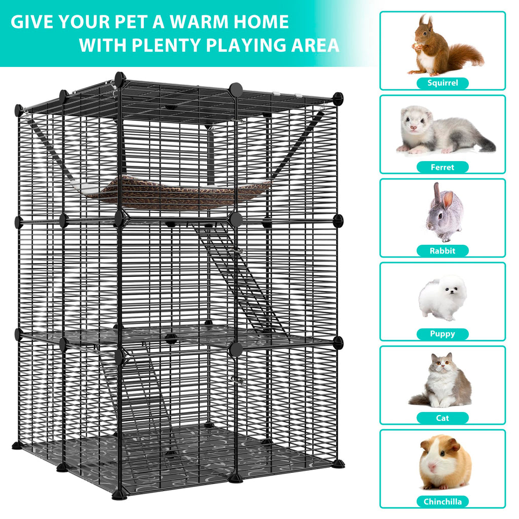 3-Tier Metal Wire Cat Cage with Hammock C32179