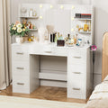 White Vanity Desk with Lighted Mirror and 7 Drawers K6489