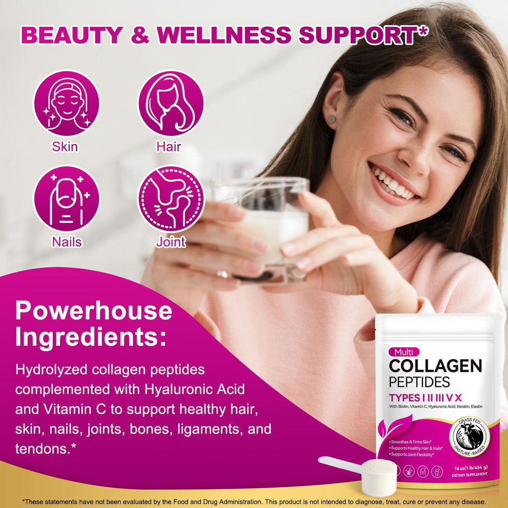 Multi Collagen Peptides Powder Type I II III V X 16oz K264504