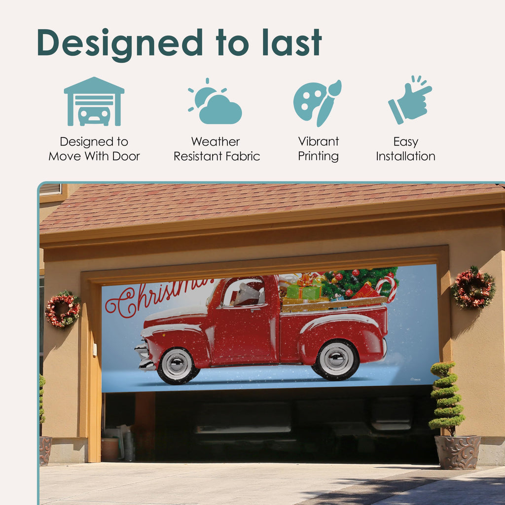 Red Truck Christmas Tree Double Garage Door Banner F51961