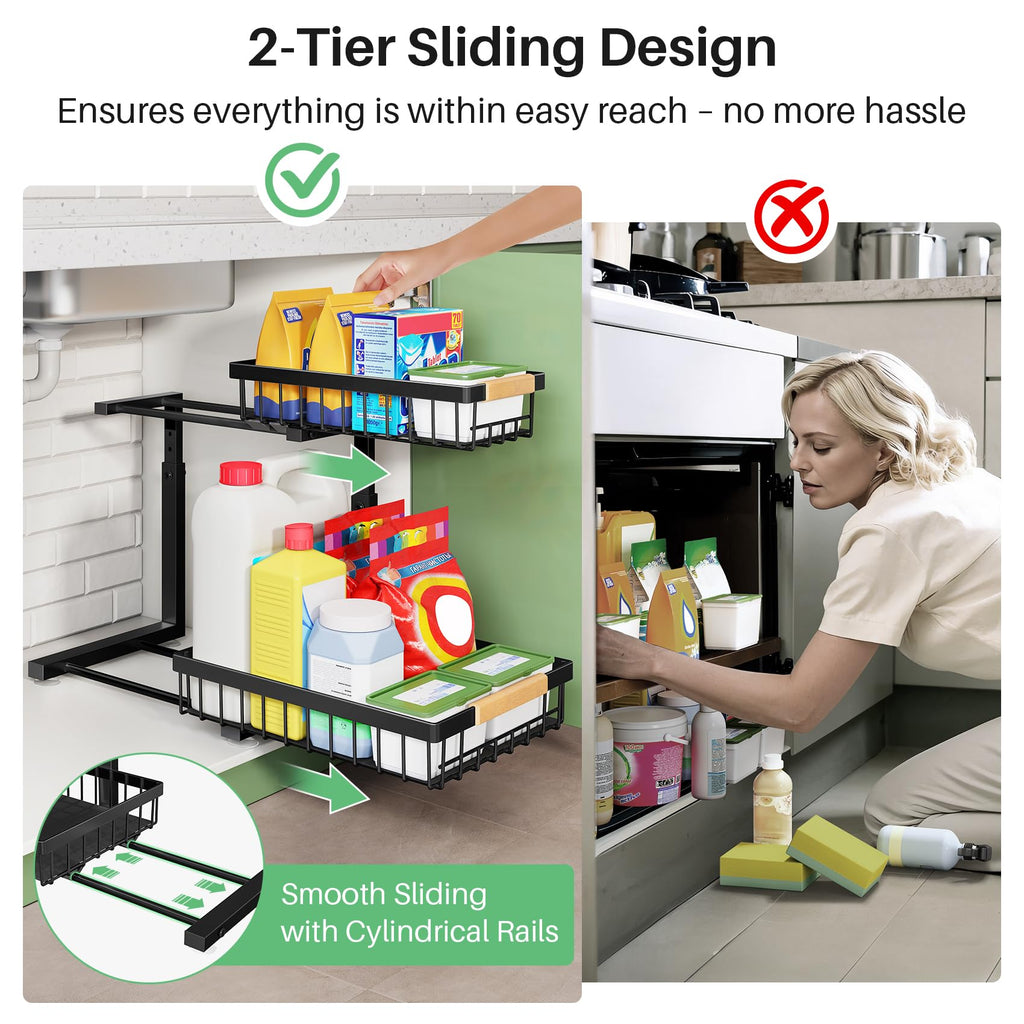 2 Tier Black Metal Under Sink Organizer, 2 Pack R42608