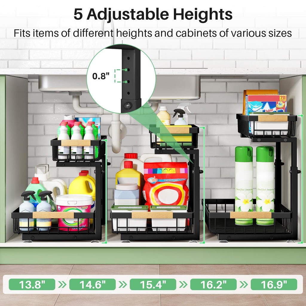 2 Tier Black Metal Under Sink Organizer, 2 Pack R42608