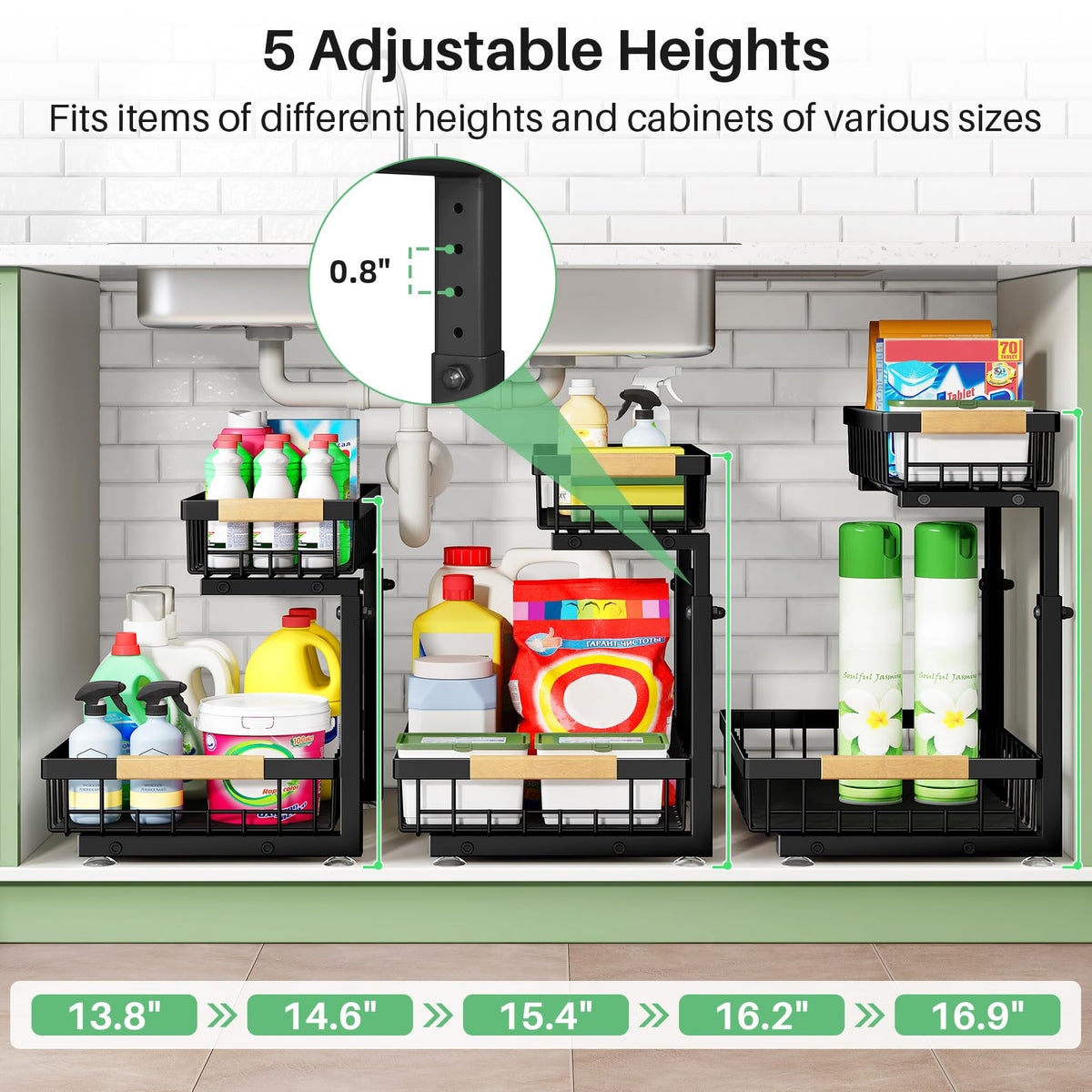 2 Tier Black Metal Under Sink Organizer, 2 Pack R42608