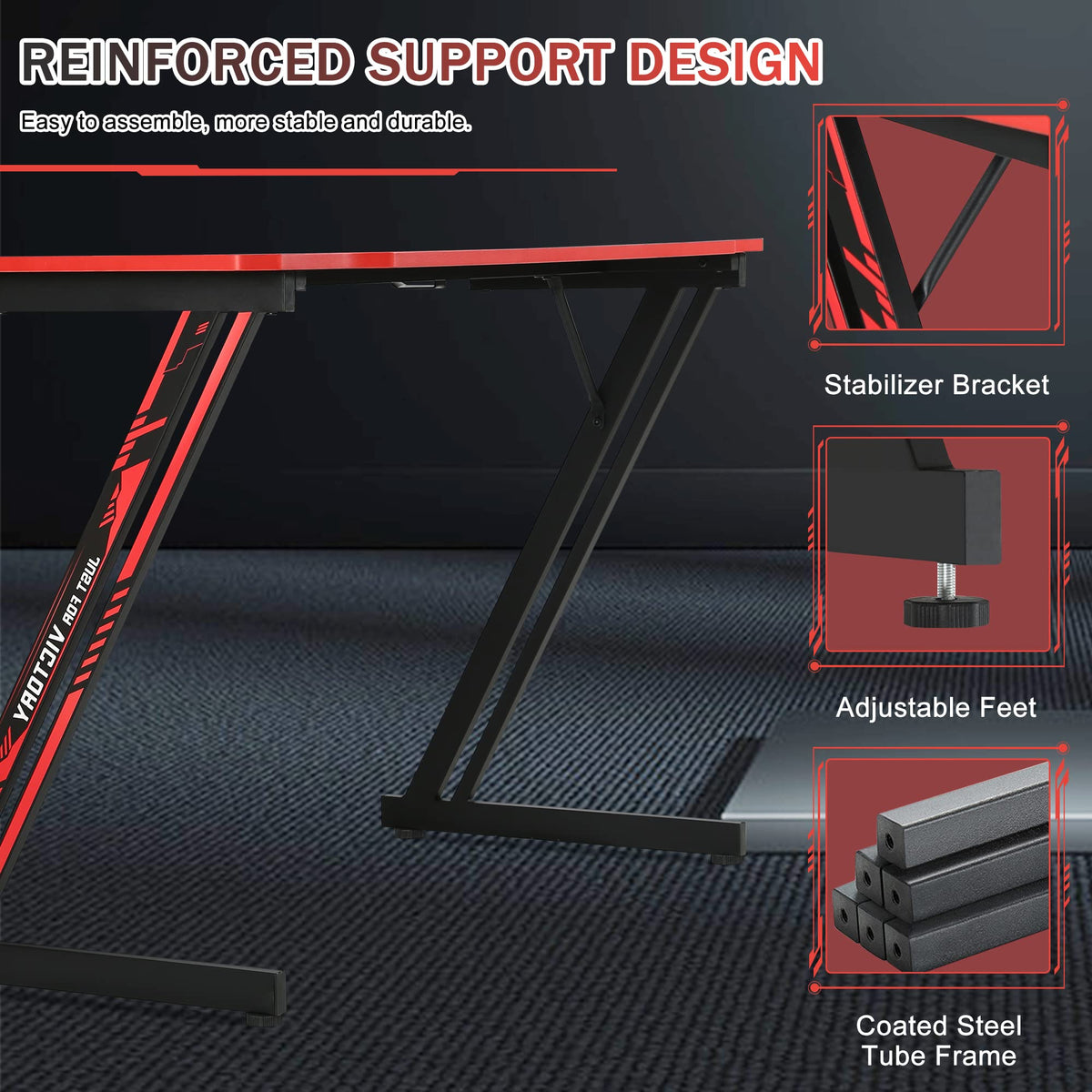 47 Inch Z Shaped Gaming Desk with Headphone Hook R825735