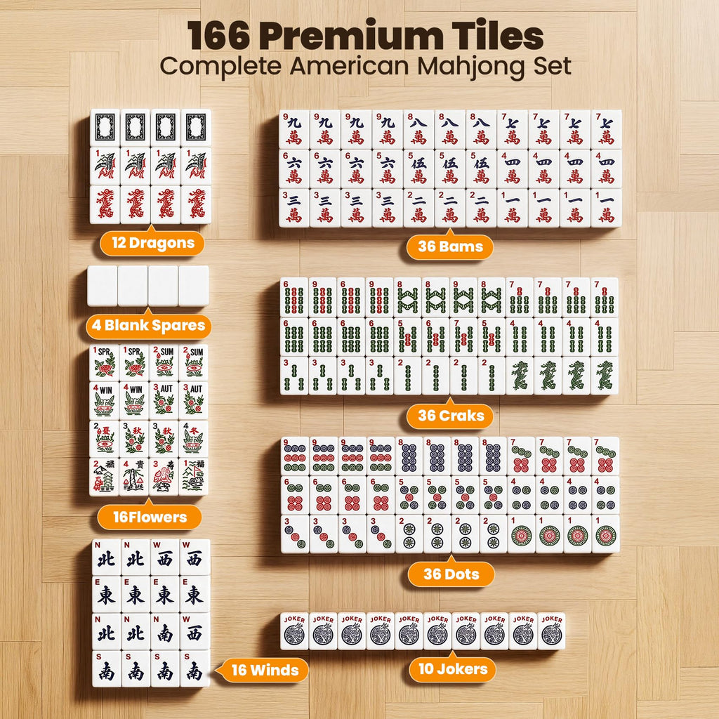 166 Tiles Mahjong Set with 4 Racks I94100