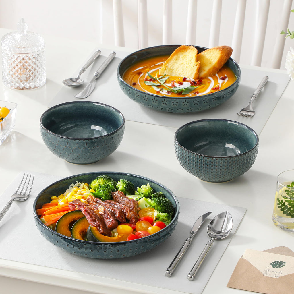 48 Oz 9.5 Inch Ceramic Pasta Bowls Set of 4 Green R785