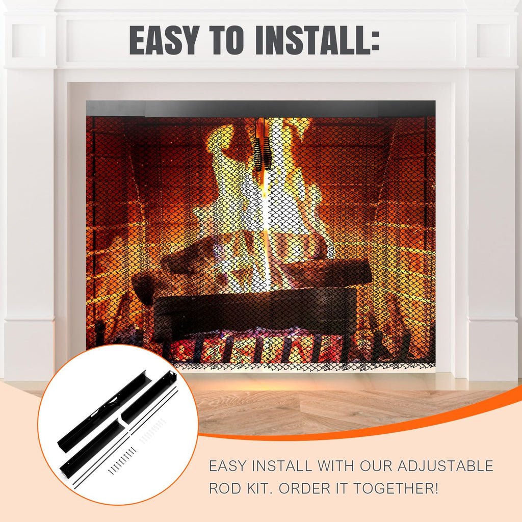 2 Pcs Fireplace Screen Mesh Curtain O914678