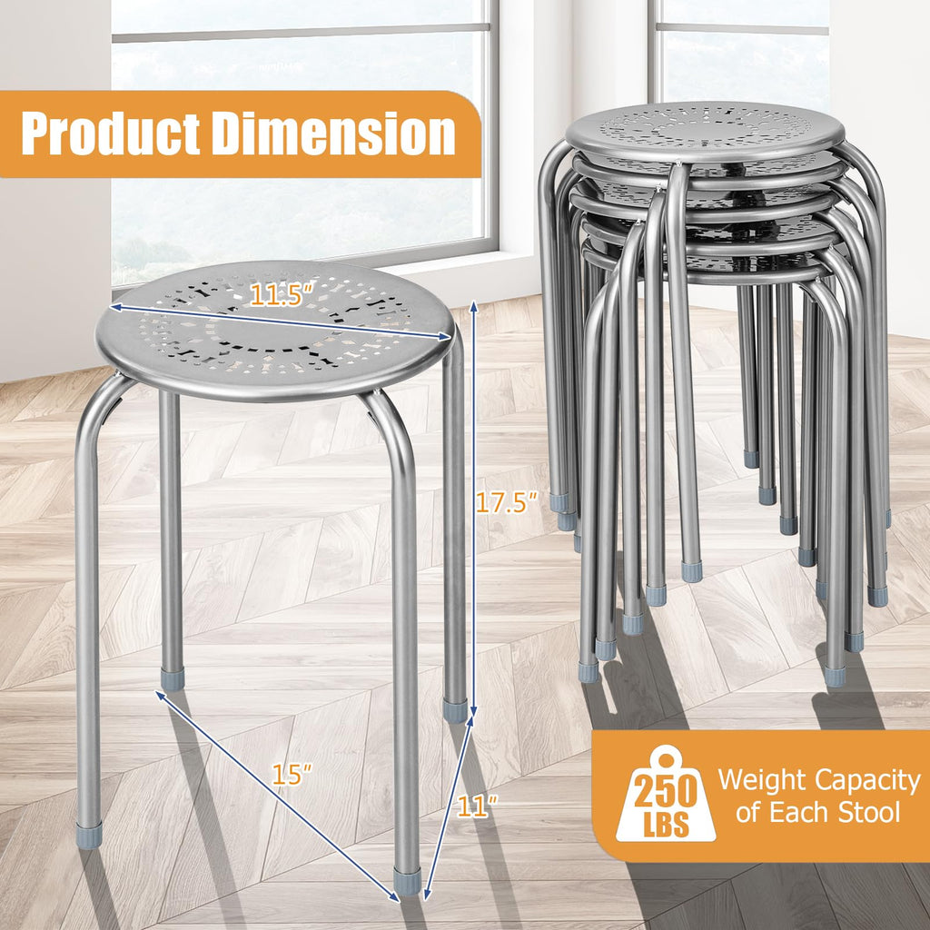Grey 6 Pack Stackable Metal Stools Q842