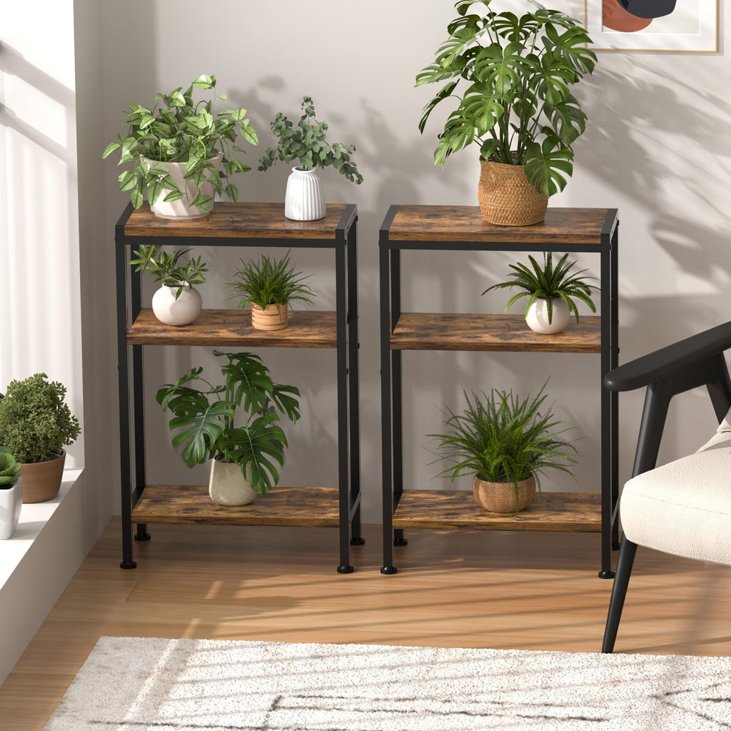 Narrow 3 Tier Slim Side Table Rustic Brown U851218