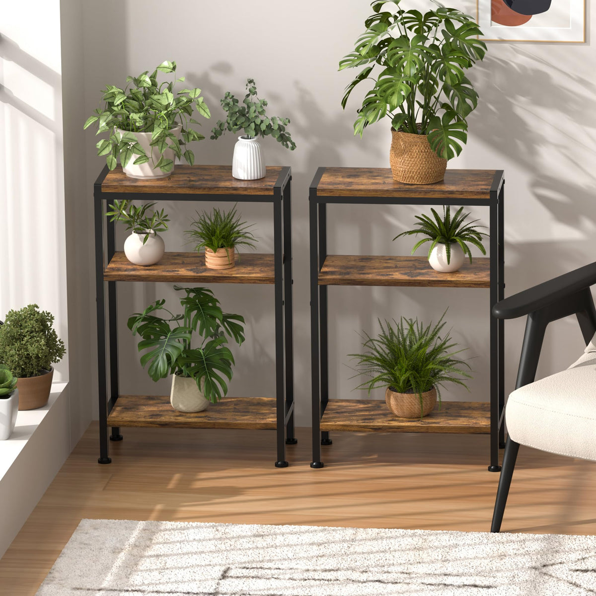 Narrow 3 Tier Slim Side Table Rustic Brown U851218