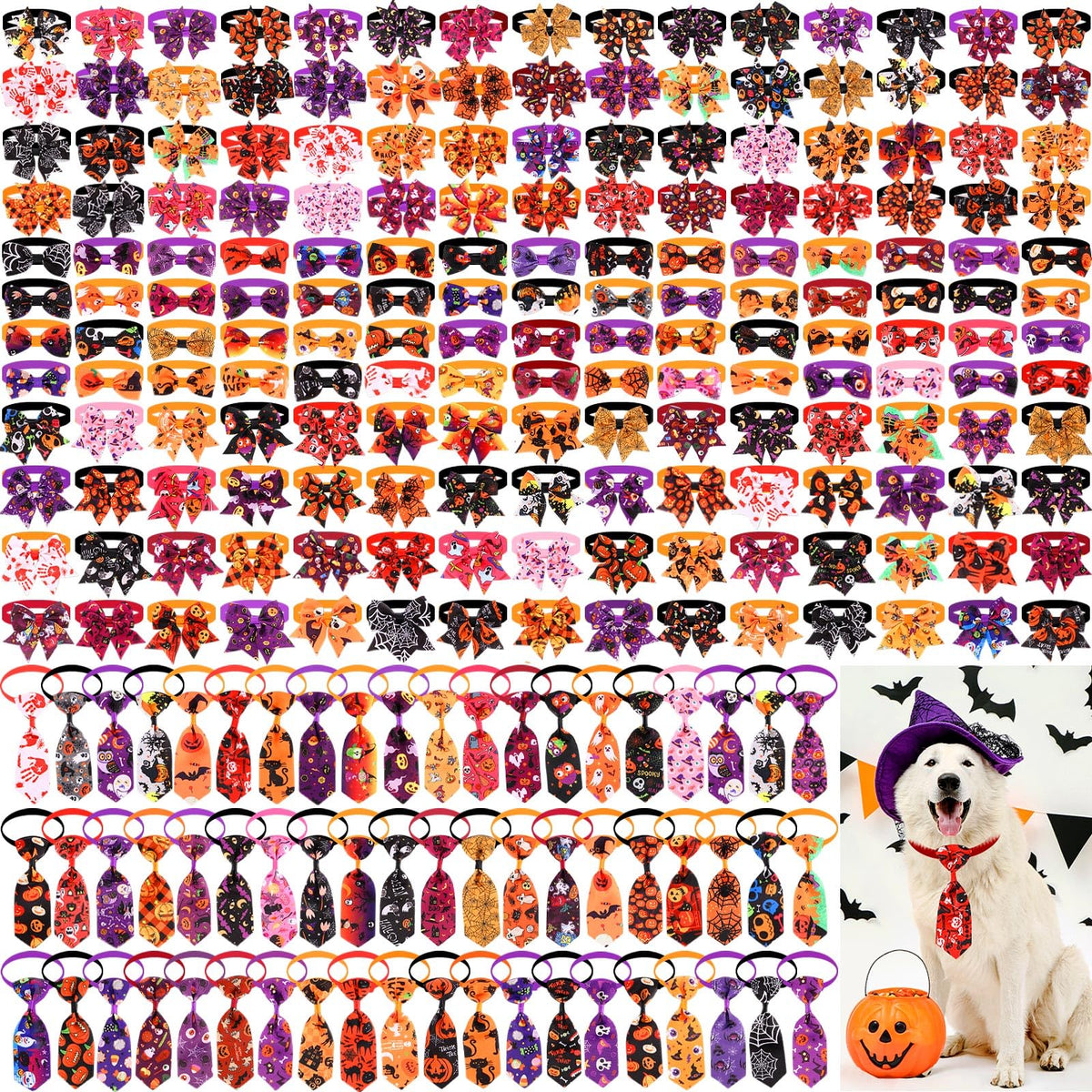 240 Pcs Halloween Dog Bows Tie Collars V2872