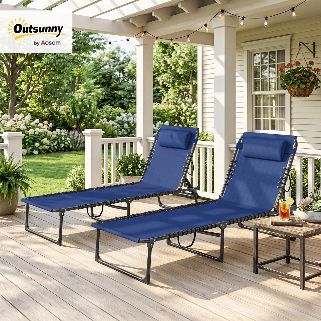 Folding Chaise Lounge Chair Set of 2 Blue D5175