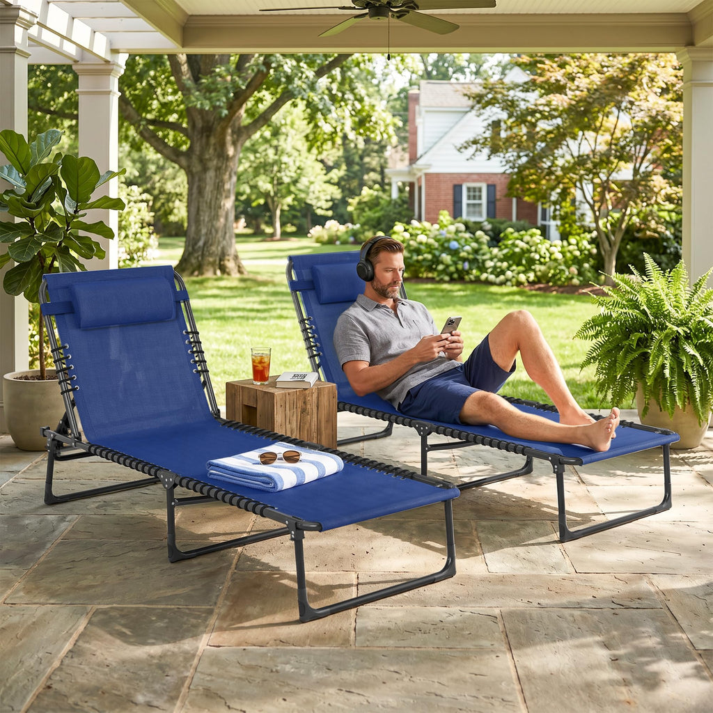 Folding Chaise Lounge Chair Set of 2 Blue D5175