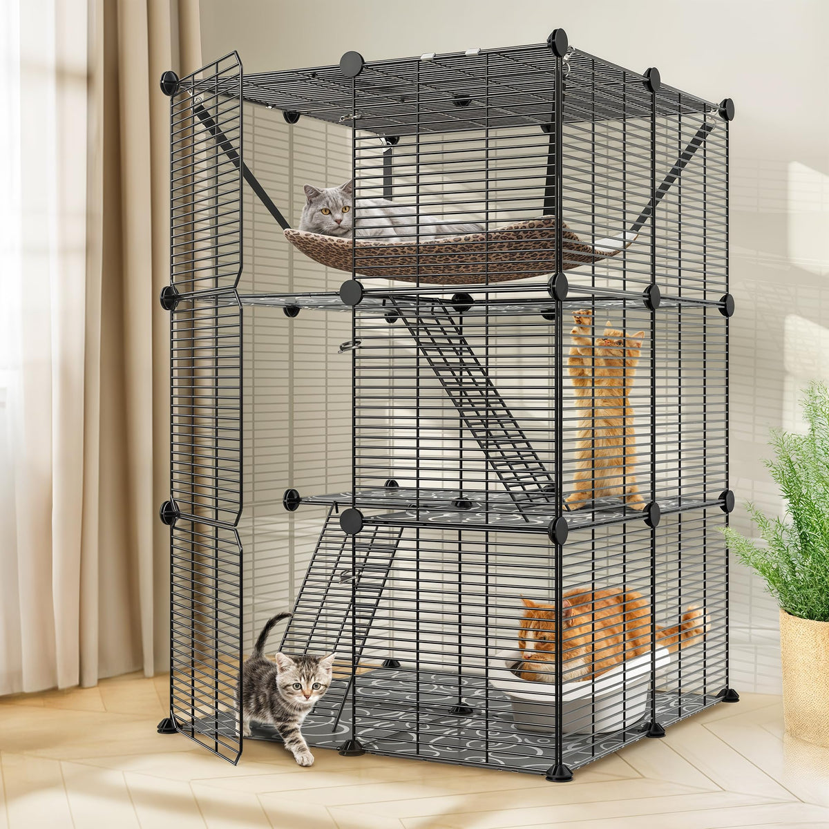 3-Tier Metal Wire Cat Cage with Hammock C32179