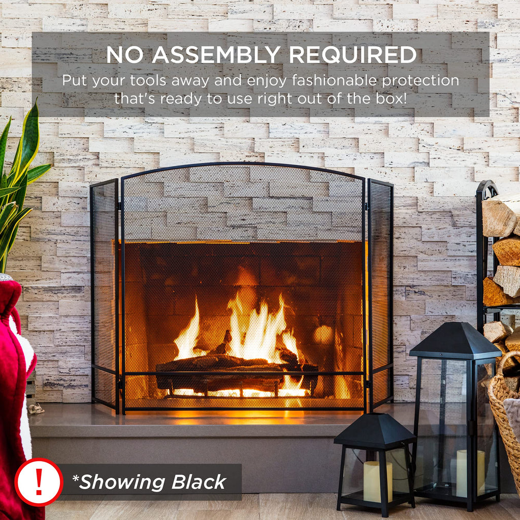 47.5x27.25in 3-Panel Steel Mesh Fireplace Screen Q6307