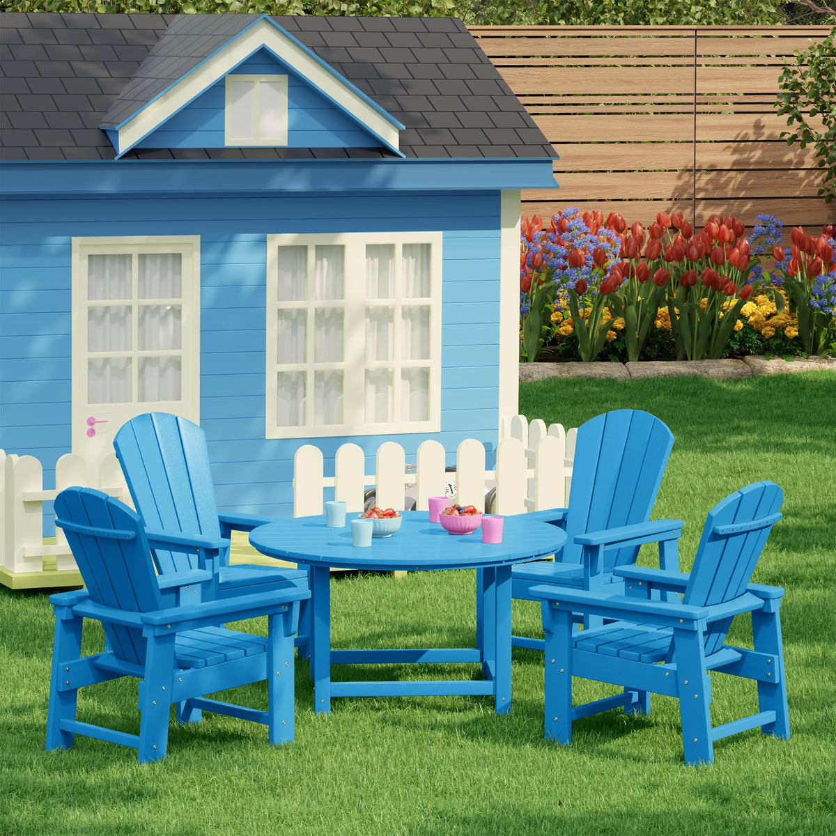 Kids Adirondack Chair Set of 4 Plastic Outdoor Pacific Blue R476936