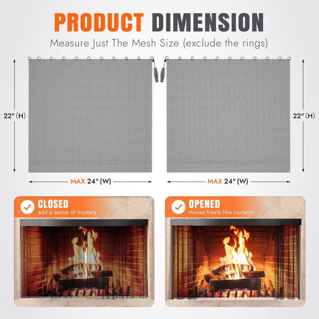 2 Pcs Fireplace Screen Mesh Curtain O914678
