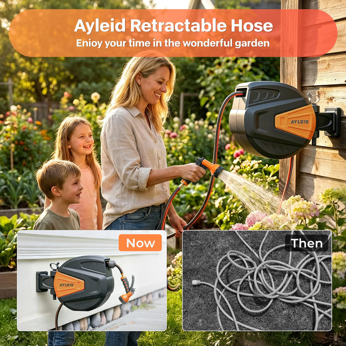 1/2"x100ft Retractable Wall Mount Garden Hose Reel D5449