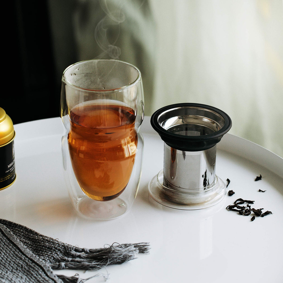 Double Wall Glass Tea Cup with Stainless Steel Infuser and Lid, 16 oz, 2 Pack T425