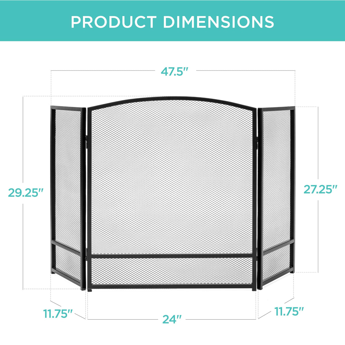 47.5x27.25in 3-Panel Steel Mesh Fireplace Screen Q6307