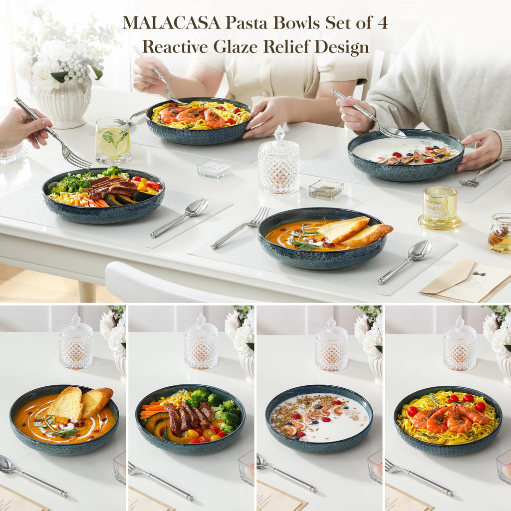 48 Oz 9.5 Inch Ceramic Pasta Bowls Set of 4 Green R785