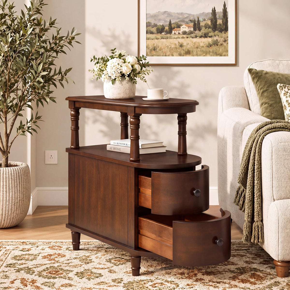 Solid Wood End Table with 2 Drawers G71205