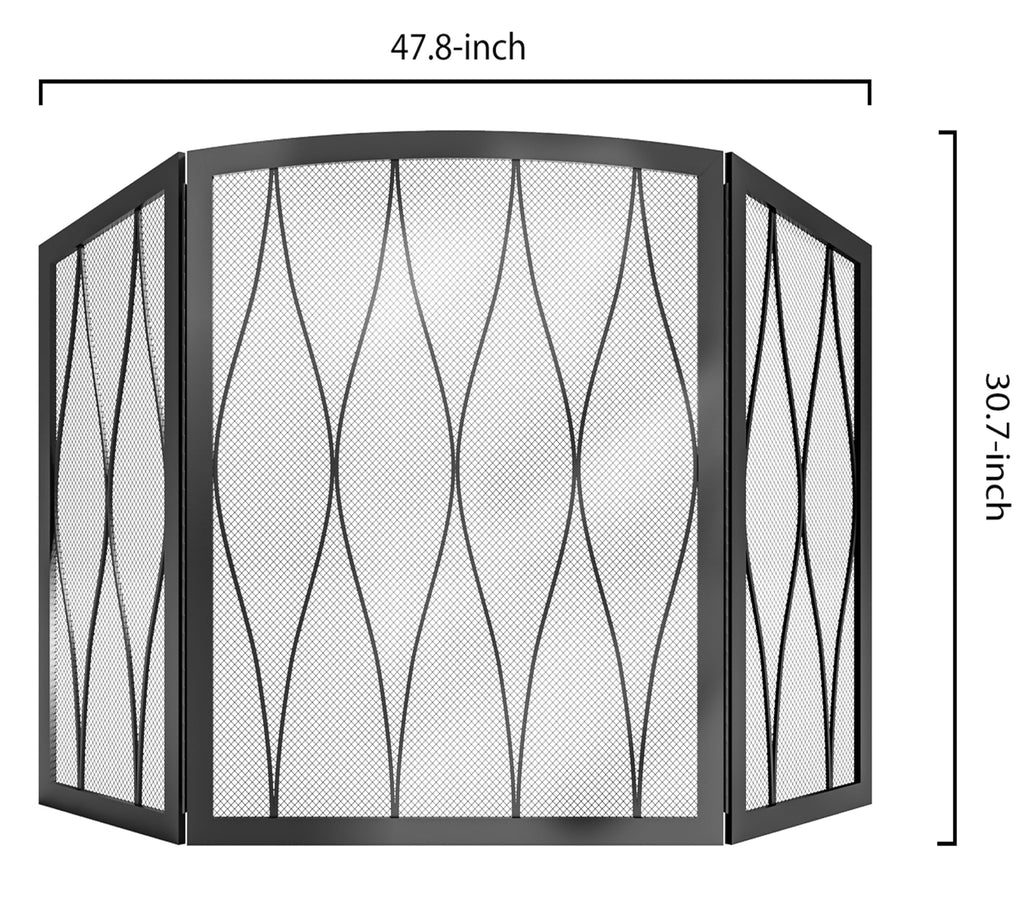 Childproof 3-Panel Wrought Iron Fireplace Screen O95703