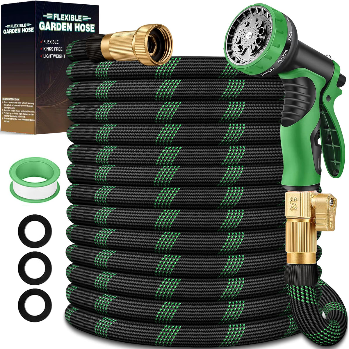 100 ft Lightweight Flexible Garden Hose with 10-Function Nozzle R63290