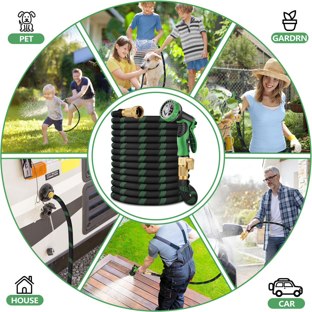 100 ft Lightweight Flexible Garden Hose with 10-Function Nozzle R63290