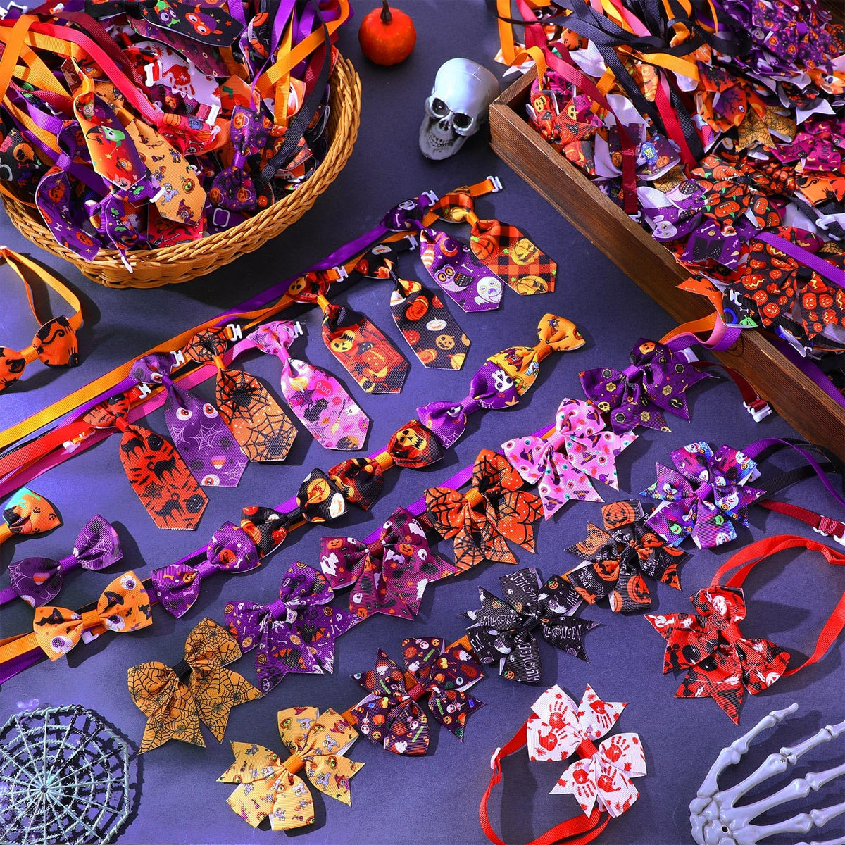240 Pcs Halloween Dog Bows Tie Collars V2872