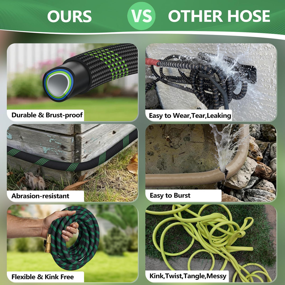 100 ft Lightweight Flexible Garden Hose with 10-Function Nozzle R63290
