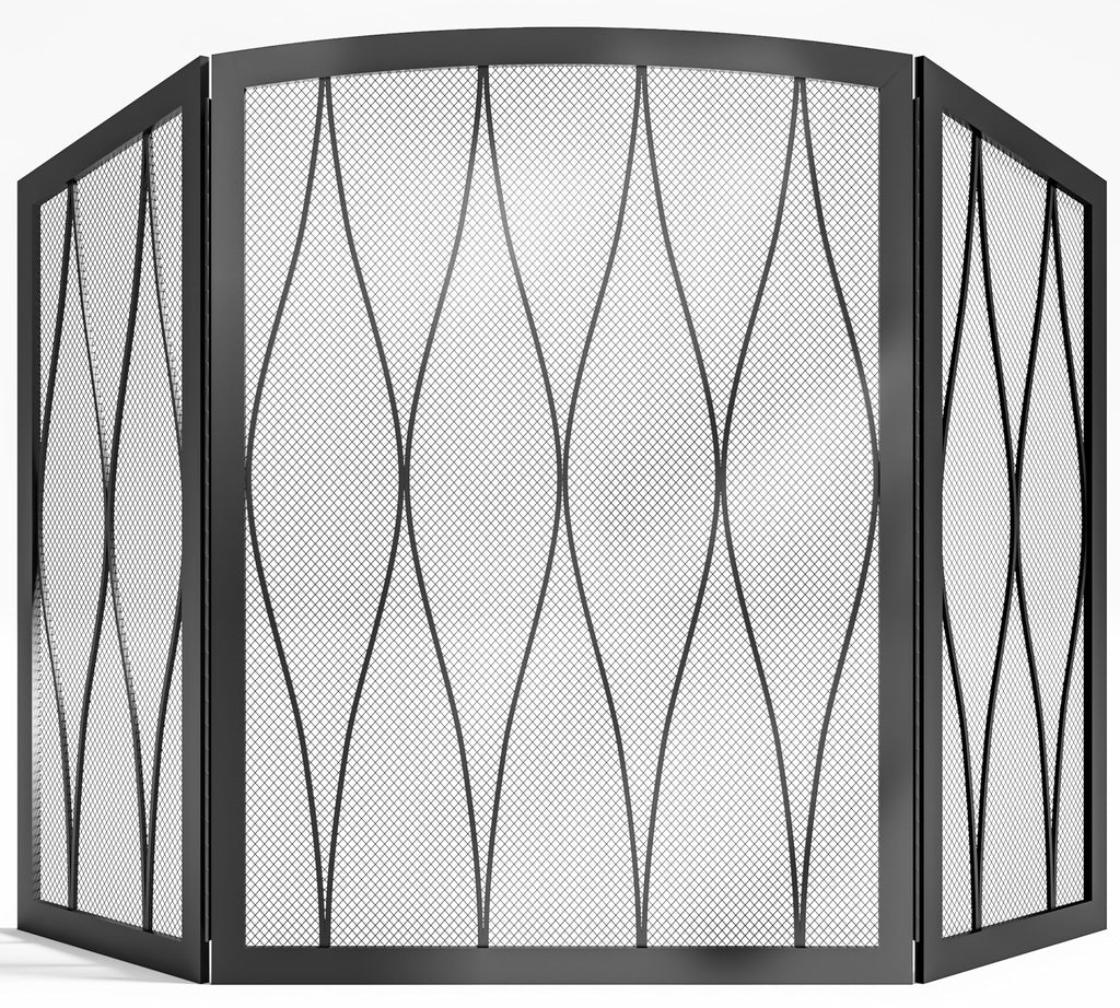 Childproof 3-Panel Wrought Iron Fireplace Screen O95703